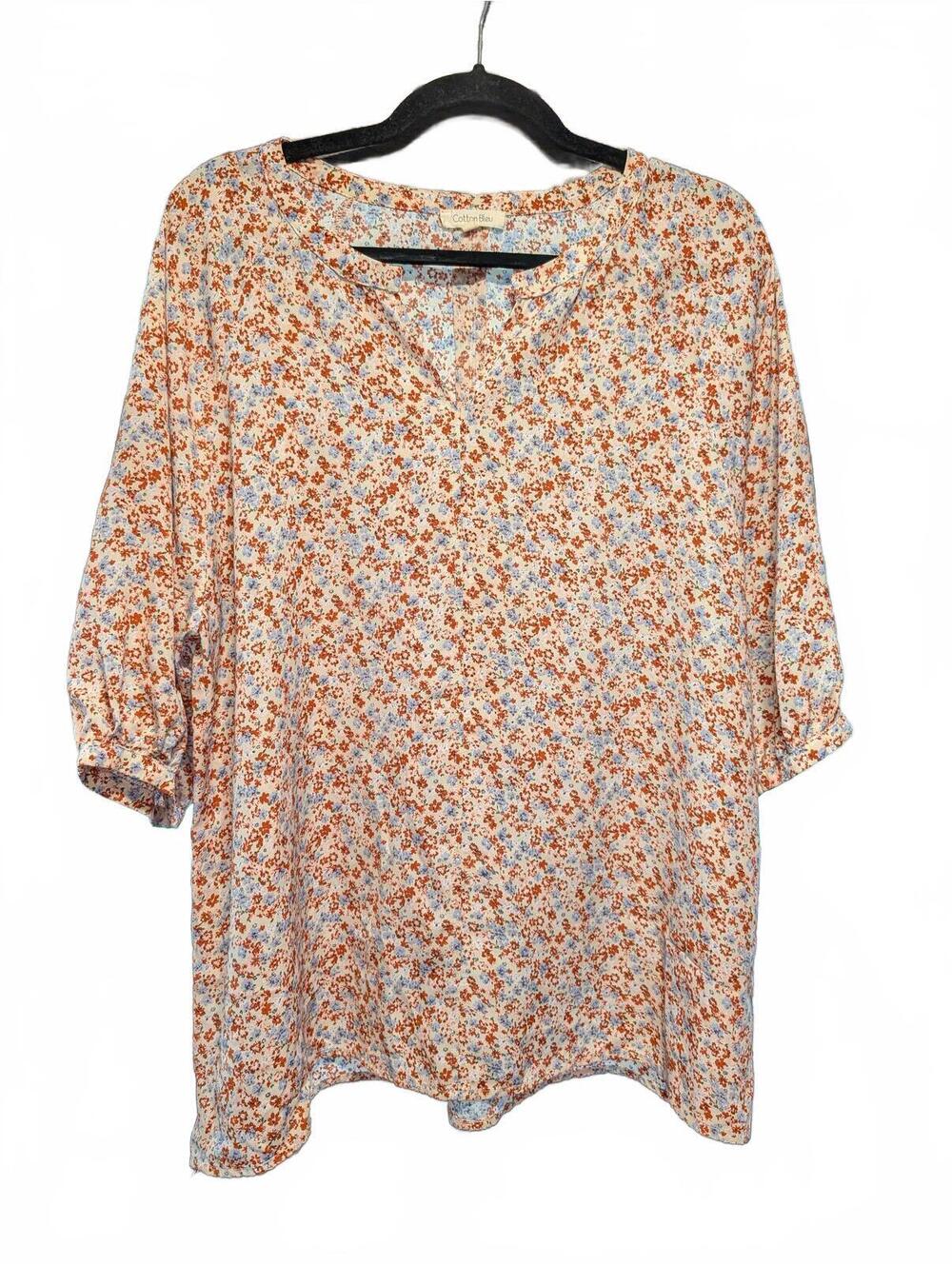 Cotton Bleu Floral Print Blouse Medium